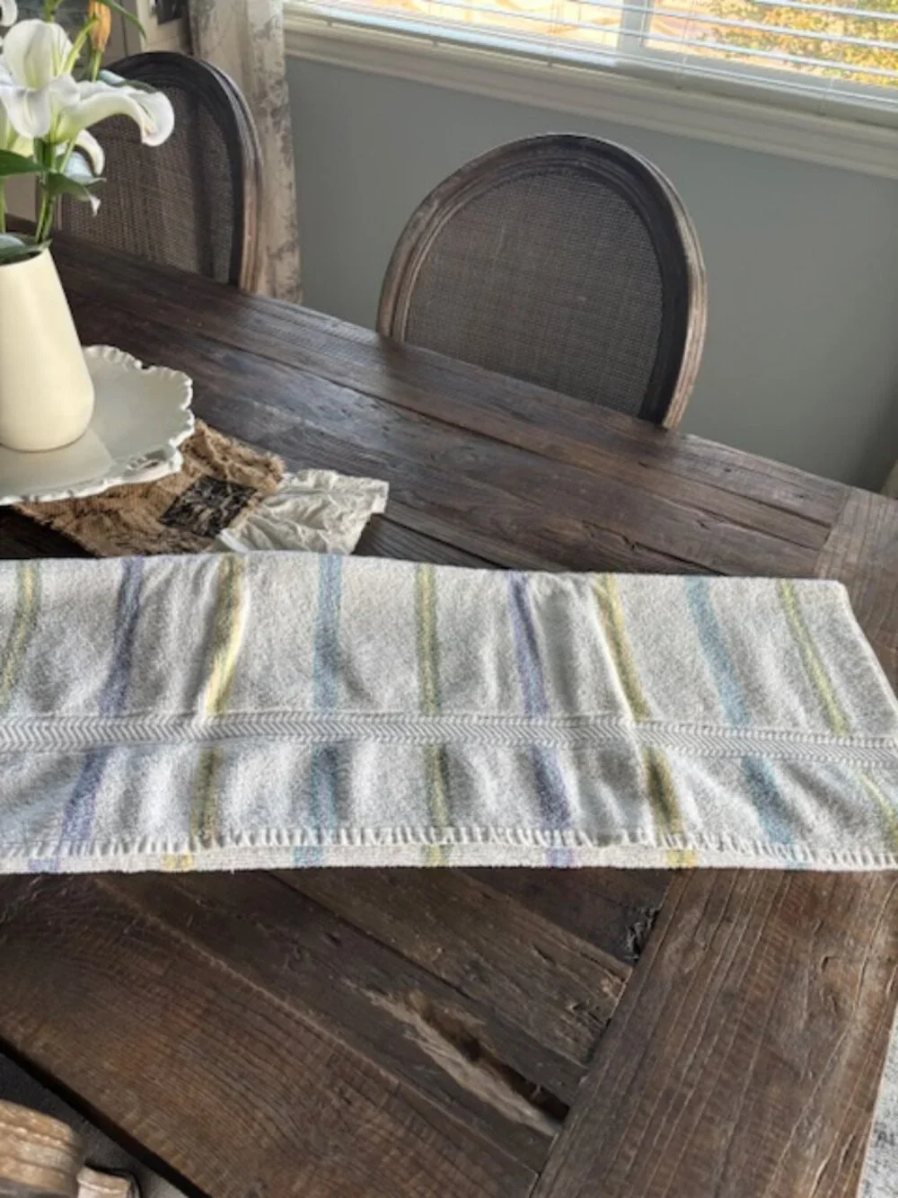 White bath sheet with pastel stripes - SALE!